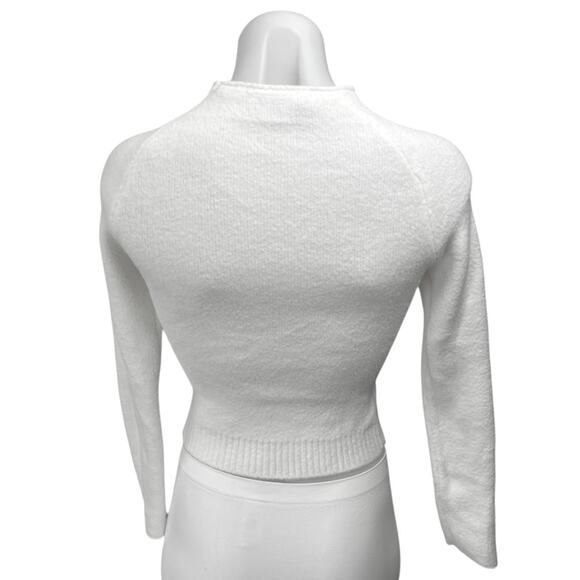 Zara White Mock Neck Knit Cropped Long Sleeve Pullover Sweater Top Size S - Picture 2 of 4